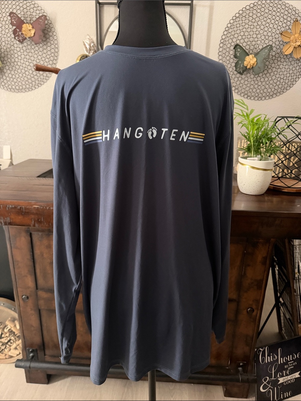 Hang Ten Long Sleeve Sun Tee in Navy with Yellow & White Accents
